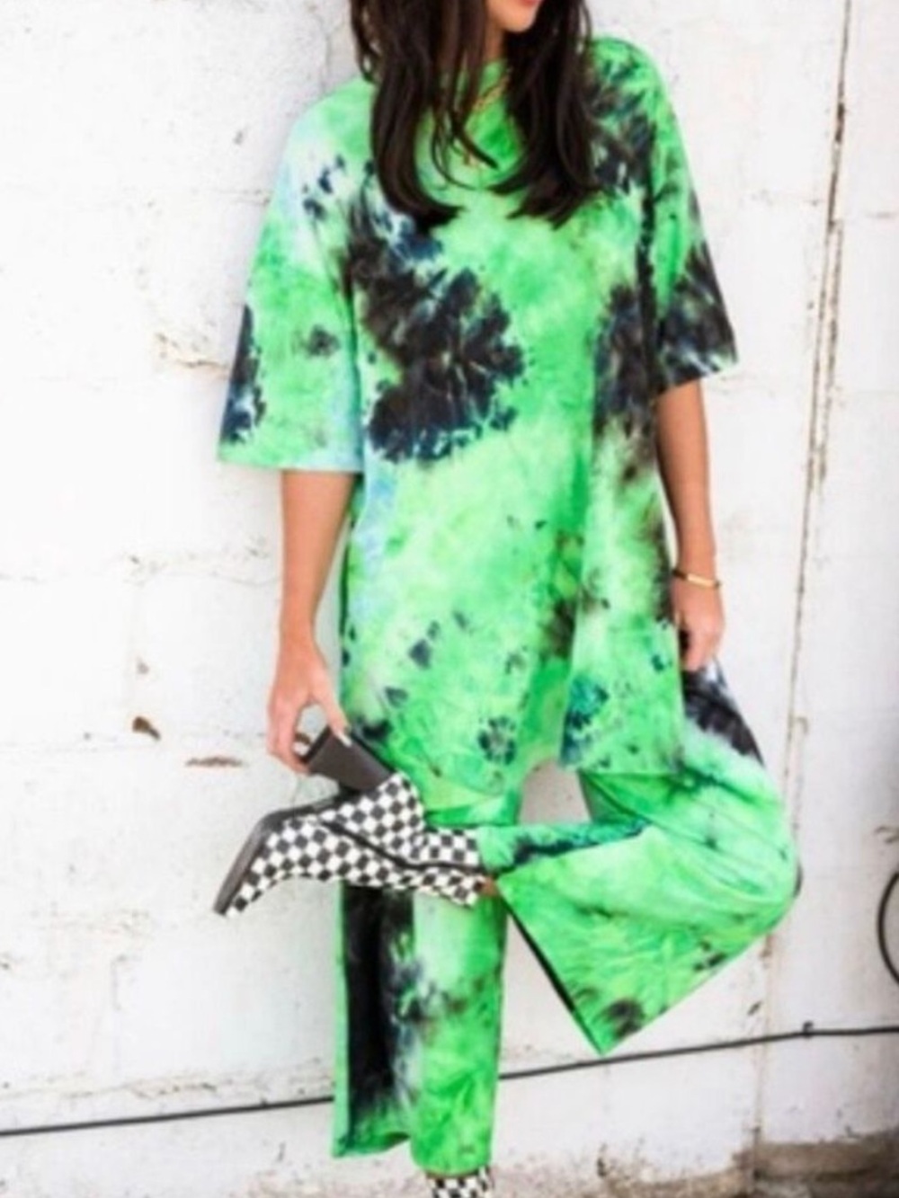Dressed in Lala Lex Ribbed Playsuit Green Tie Dye Size Medium NEW NWT